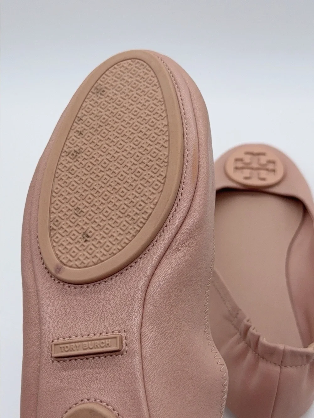 Tory Burch Minnie Leather Travel Ballet Flat Pink Brick size 9